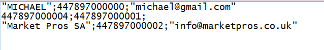 CSV file in a text editor with contacts ready to be uploaded. CSV file in a text editor with contacts ready to be uploaded.